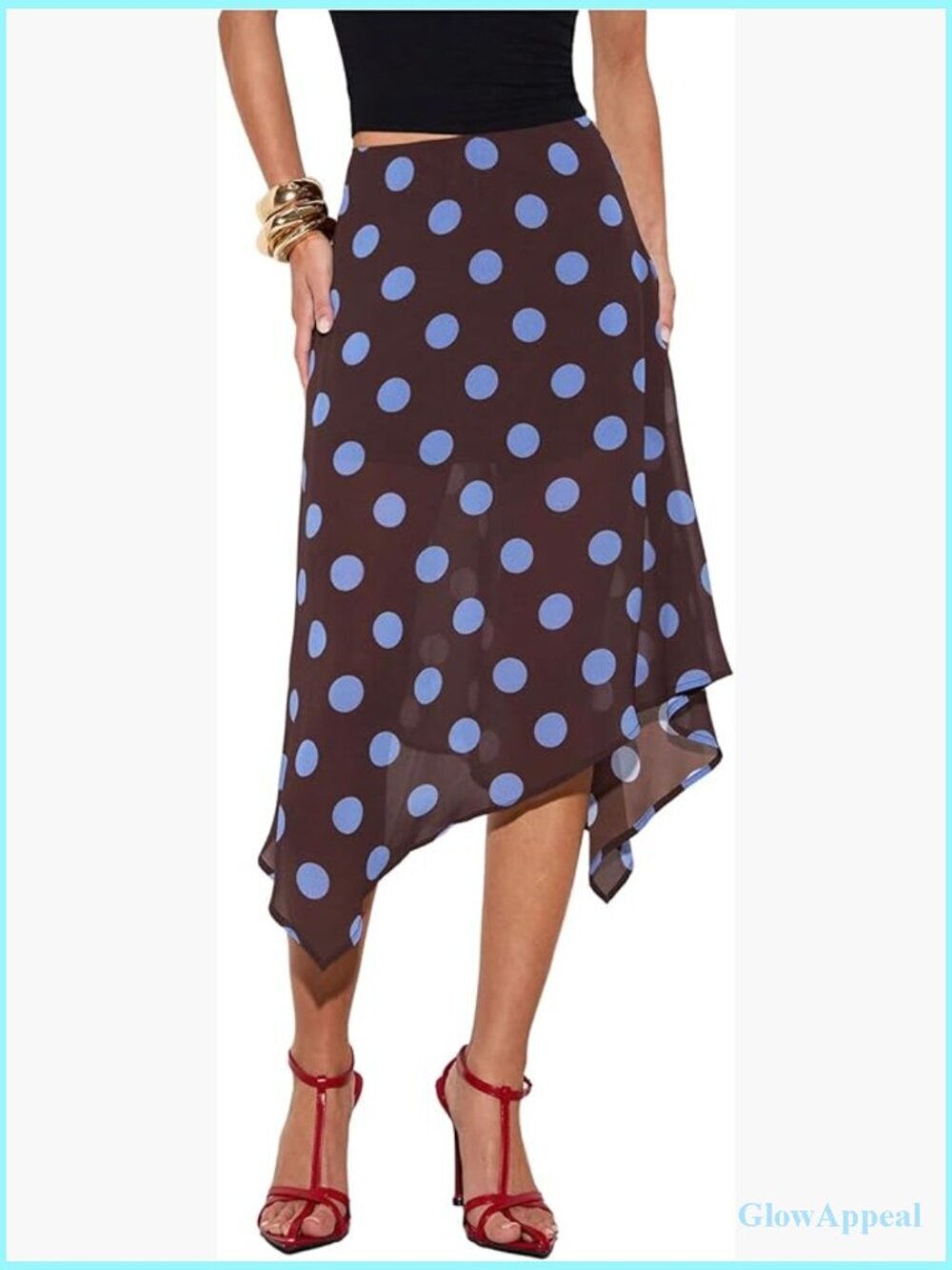 Asymmetrical Polka Dot Sheer Mesh Midi Skirt Flowy A-Line